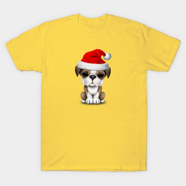 British Bulldog Puppy Dog Wearing a Santa Hat T-Shirt by jeffbartels